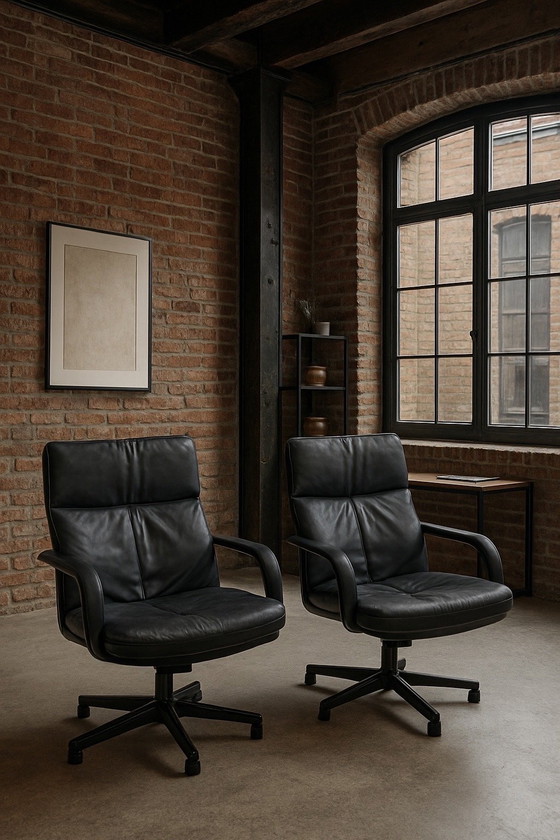 Image 1 of 2 Geoffrey Harcourt F141 chairs in black leather