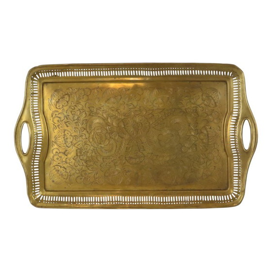Vassoio vintage orientale in ottone con decorazioni floreali, 50 cm – Oggetti decorativi, Brass (photo 6 of 17)