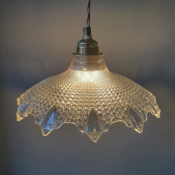 Image 1 of Set (2) Lámpara colgante Holophane, Art Déco, cristal fundido con estructura acanalada