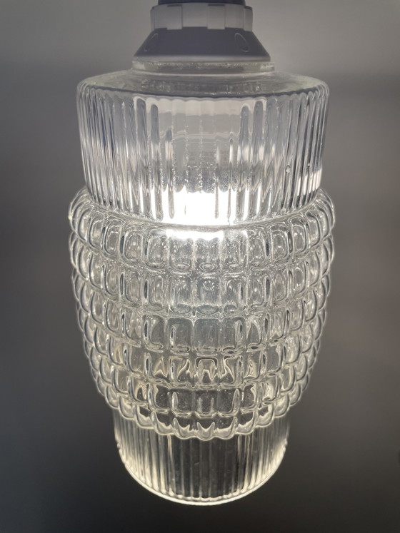 Image 1 of Ensemble de 3 suspensions en verre texturé remises à neuf, style scandinave des années 1970