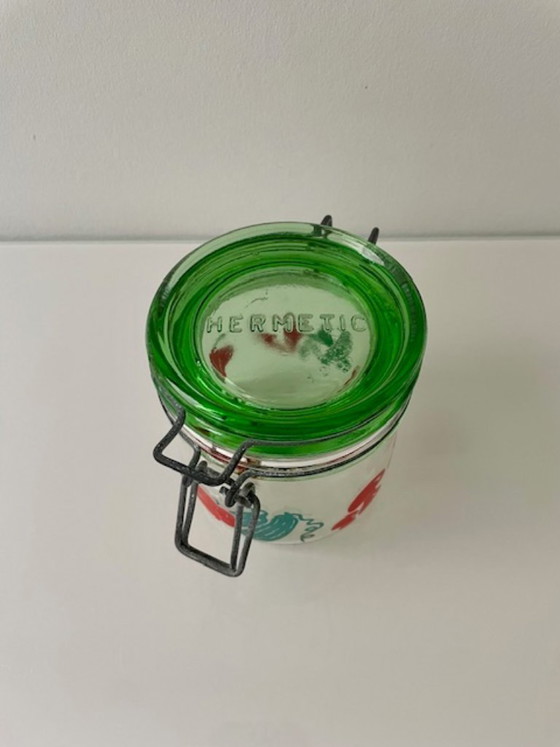 Image 1 of Bocal à conserve vintage en verre Carlton avec motif de légumes rétro