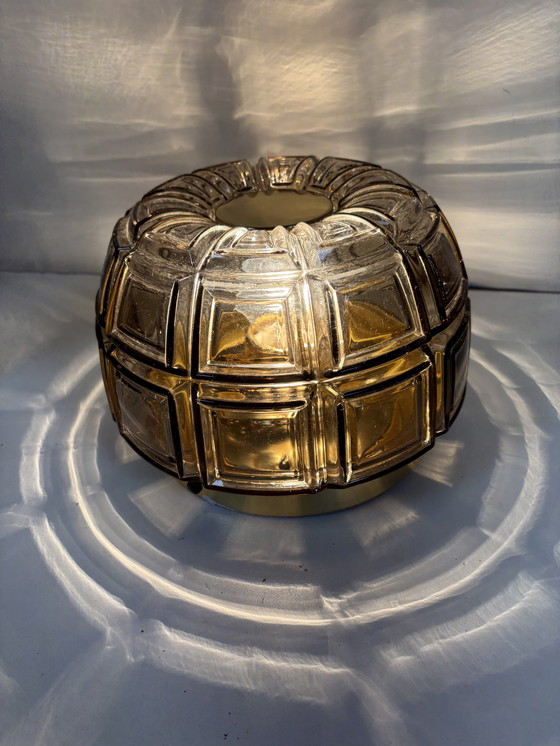 Image 1 of Ceiling and wall lamp made of brass and amber glass, Glashutte Limburg, Germany, 1960s