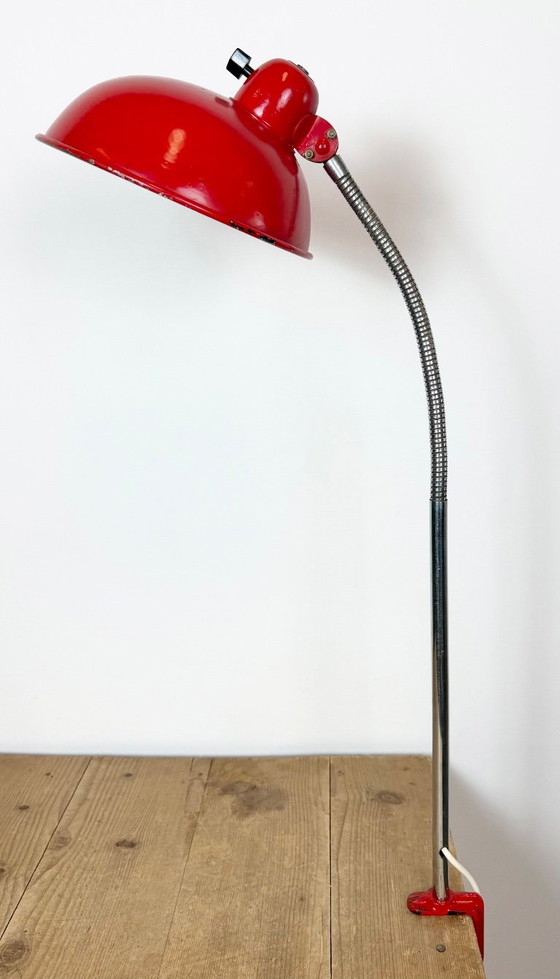 Large Red Industrial German Workshop Table Lamp From Helo Leuchten, 1950s – Chrome, Iron (photo 3 of 25)