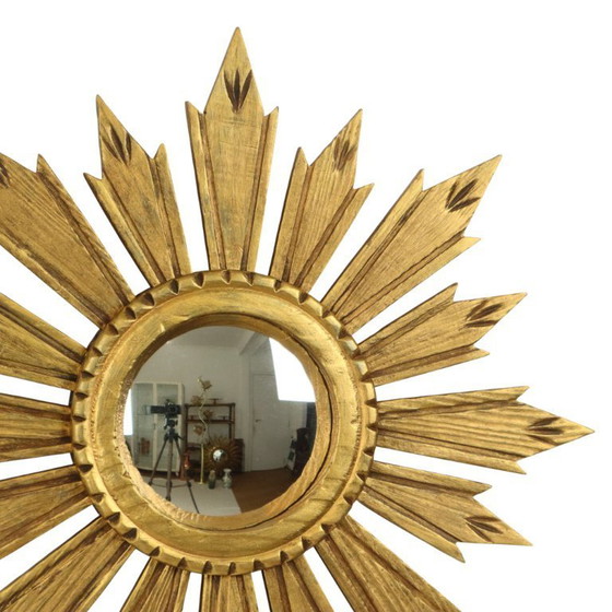 Image 1 of Vintage Wooden Sunburst Sun Mirror
