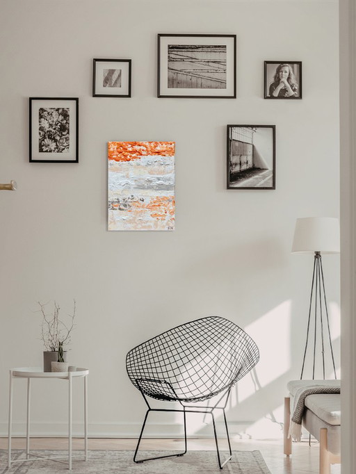 Dipinto astratto VOLT Mandarin Pie – opera d'arte moderna originale 18×24 cm