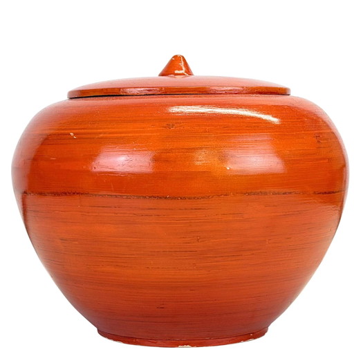 Antique Fiery Red Hand-Turned Lacquerware Ginger Jar with Lid – c. 1900