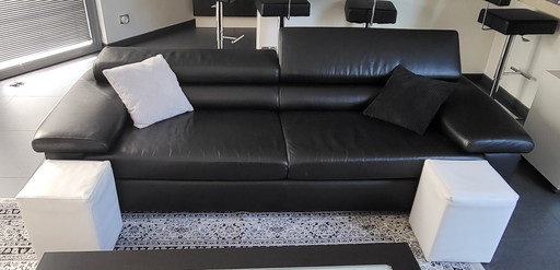 Divano di design in pelle nera a 2,5 posti, 235 cm