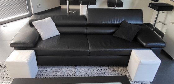 Image 1 of Divano di design in pelle nera a 2,5 posti, 235 cm