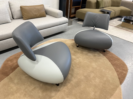 Image 1 of 2 fauteuils Leolux Pallone en cuir gris