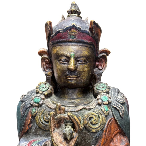 Rara Karma Pakshi (2º Karmapa) del siglo XVII – Escultura de madera policromada calidad museo – 44 cm – (photo 10 of 10)