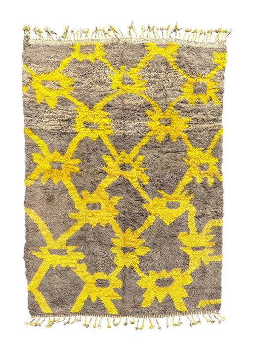 Moderner marokkanischer Mrirt-Teppich 200 x 300 cm, gelber geometrischer Wollteppich, handgeknüpfter (photo 2 of 10)
