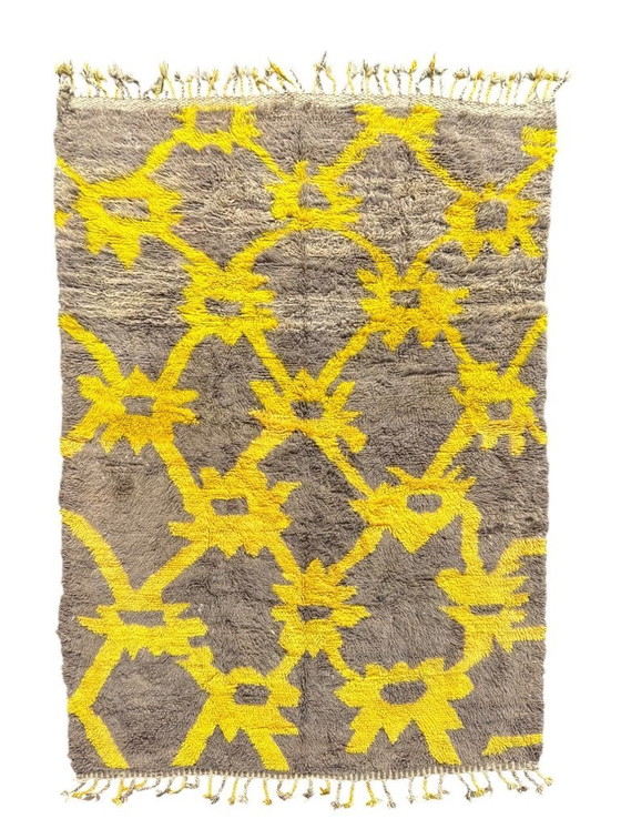Moderner marokkanischer Mrirt-Teppich 200 x 300 cm, gelber geometrischer Wollteppich, handgeknüpfter (photo 2 of 10)
