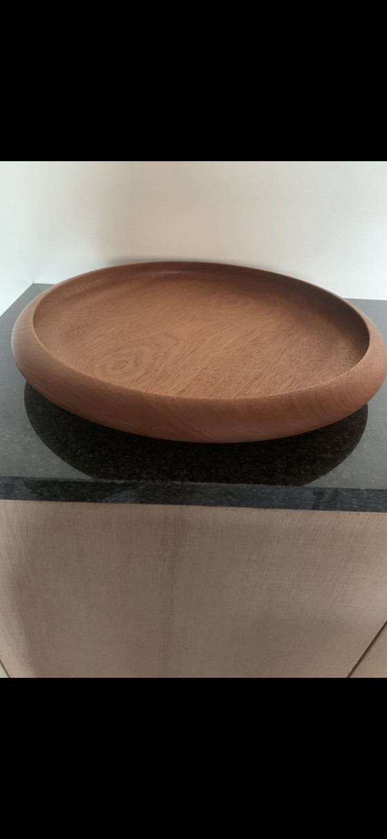 Image 1 of Grote Vintage Mahoniehouten Schaal – Ø 46 cm – Mid-Century Design