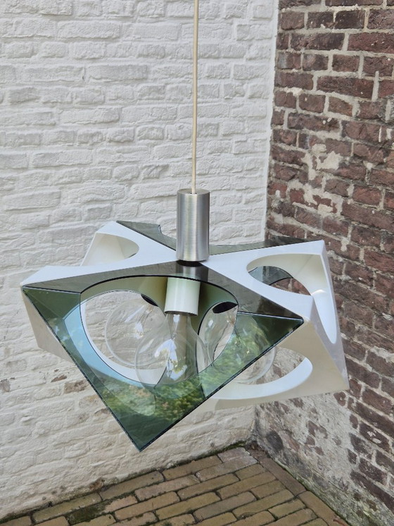 Image 1 of Vintage XL space age plastic geometric pendant lamp