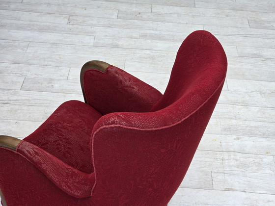 Image 1 of 1960s, fauteuil danois, état original, tissu en laine, pieds en bois de hêtre.
