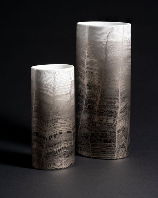 Glam Chic Vintage Rare Alain Le Foll × Rosenthal "Chiffon" Porcelain Vase Duo