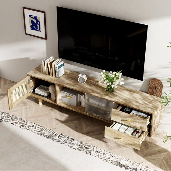 Image 1 of Urban Meuble TV-meubel in houtlook van rotan en glas met lades 172*35*48 cm