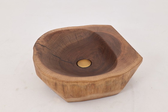 Image 1 of Lavabo de madera de nogal tallado a mano – Lavabo de baño escultural orgánico, Logniture