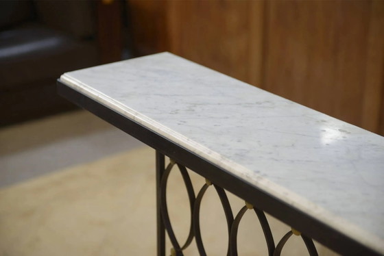 Modernist console in the style of Jean Royère 1960s. – Marble, polished steel, Bauhaus (photo 2 of 7)