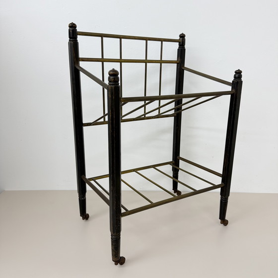Image 1 of Vintage Wooden Magazine Rack with Brass Details, 1950's