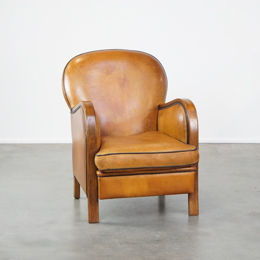 Sheepskin Leather Armchair Combined With Wood