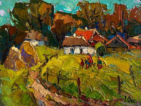 Image 1 of Original Oil Painting Summer Village Landscape After a walk home