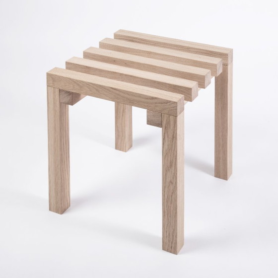 Image 1 of Stool, Frederik Delbart x Casimirateliers, solid oak, brutalist