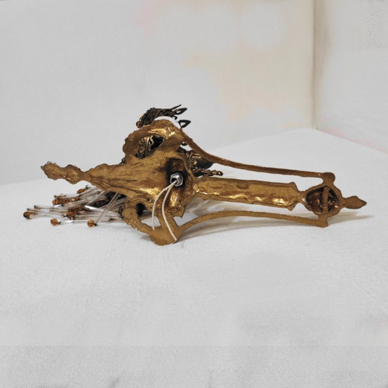 Image 1 of PAIR OF ART NOUVEAU BRASS LAMPS / WALL SCONCES WITH BEADS