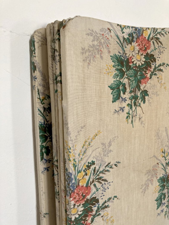 Image 1 of Antique 6-panel folding screen in wood and fabric, 1950s-1960s