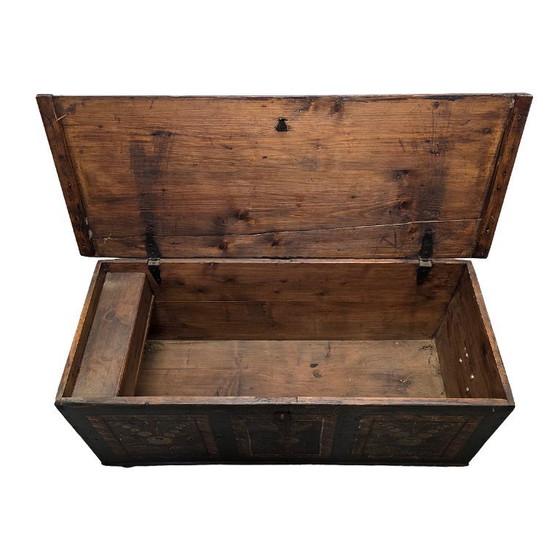 Image 1 of Antiek hand beschilderde Duitse dekenkist, 19e eeuw