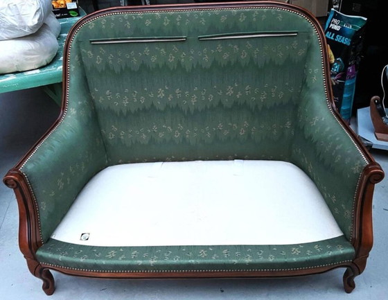 Image 1 of Set completo da soggiorno in stile Luigi XV - Divano 2 posti + 2 poltrone Bergère - Tessuto Jacquard - Comfort eccezionale