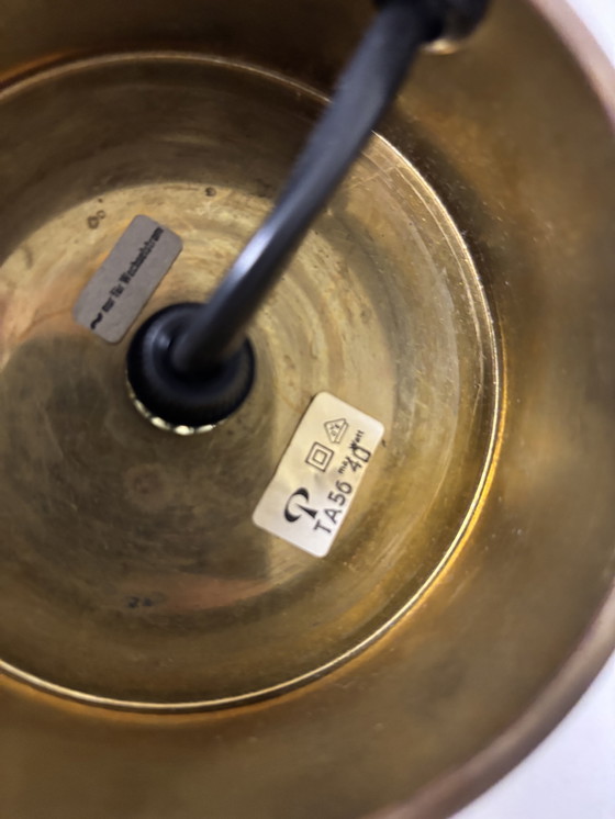 Image 1 of vintage table lamp by Peill & Putzler is made of thick ice glass with brass details