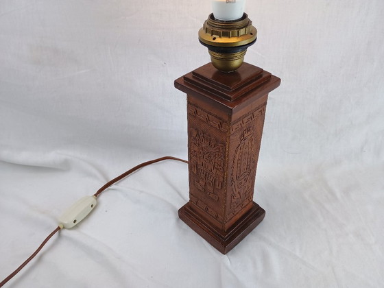 Image 1 of Vintage 1960s Leather Totem Lamp Angel L. Pazmino Aztec Inca maya Brutalist Design, Mid Century Modern Muebles De Estilo