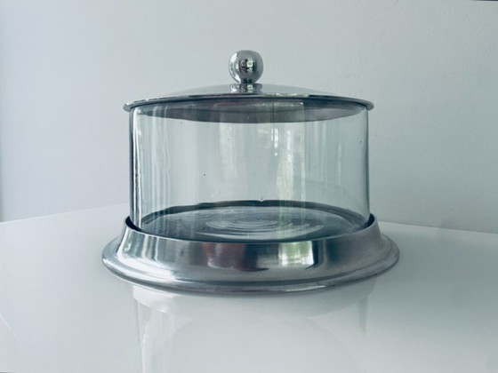Image 1 of Vintage voorraadpot met aluminium deksel en glazen cilinder