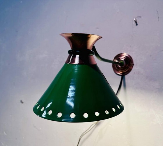 Pair of 60s Wall lights, Brass, Metal, Green, Mid Century Modern (photo 4 of 8)