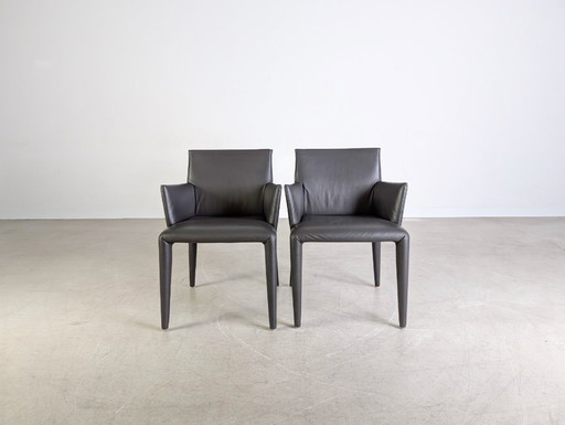 Set of 2 B&B Italia chairs Vol Au Vent leather chair Mario Bellini