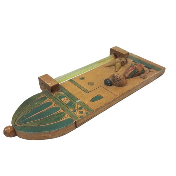 Image 1 of Vintage houten thermometerpaneel – handbeschilderd volkskunstwerk (20 × 7,5 × 2 cm)