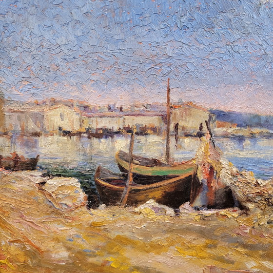 Image 1 of Huile sur panneau « Marina », École française, XIXe/XXe siècle – France