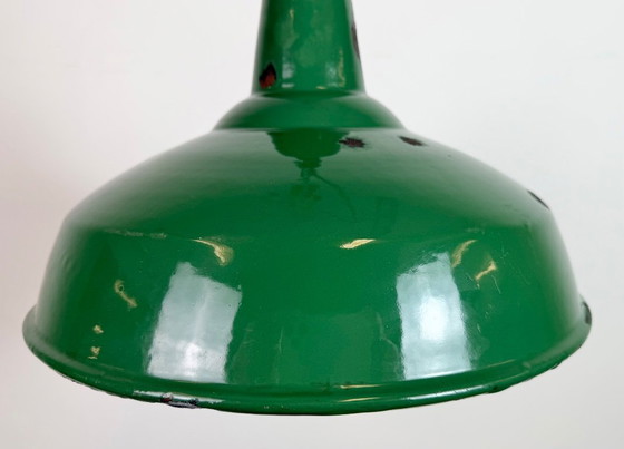 Image 1 of Industrial British Green Enamel Factory Pendant Lamp, 1960s