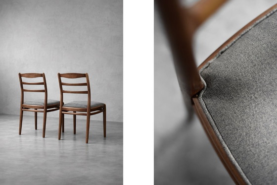 Image 1 of Elegante dänische Mid-Century-Stühle aus Teakholz und grauem Stoff, 1960er Jahre, 4er-Set