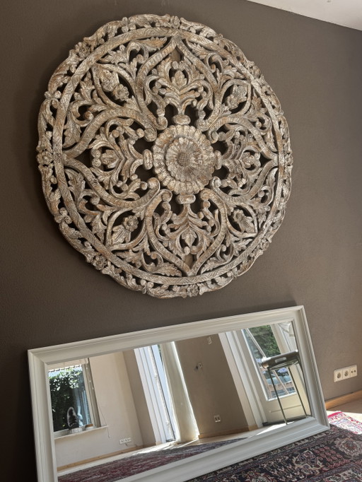 Gran panel de pared tailandés tallado a mano en una sola pieza.