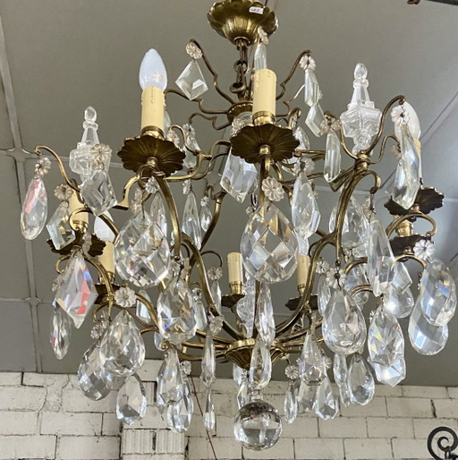 Grote Franse kroonluchter van kristal en verguld brons, 8 lampen, in Maison Baguès-stijl