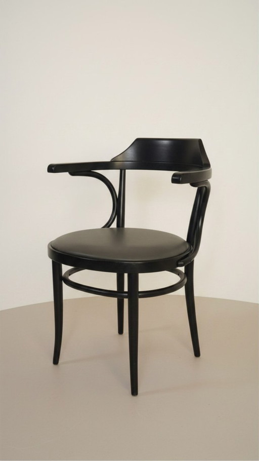 Original Thonet 233 P Armlehnstuhl, 1997 – schwarzes Bugholz & graues Kunstleder