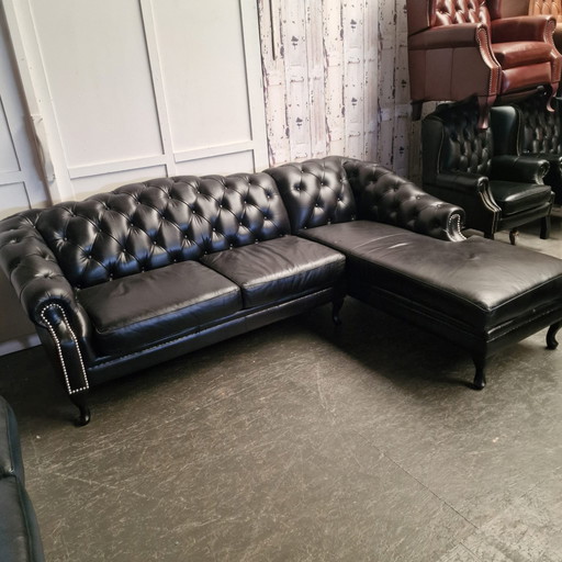 Acme Classic Chesterfield Bank – Zwart, Leer