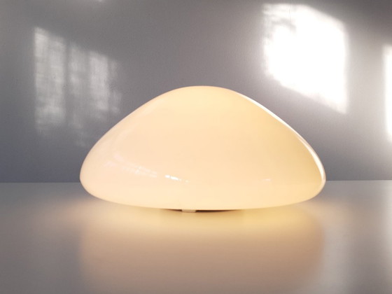 Image 1 of Wilhelm Wagenfeld ceiling lamp, 1 of 3 impressive round glass ceiling lamps by Lindner, Bauhaus lamp; STILL 3 AVAILABLE