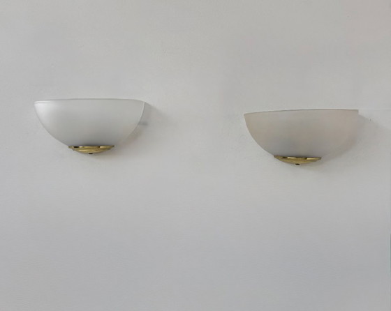 Image 1 of Coppia di applique vintage, vetro smerigliato e ottone, Francia, 1970