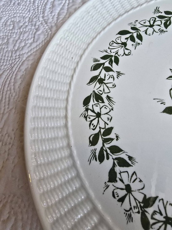 Plat Ovale en Faïence de Gien France, Décor Fleurs Vertes, Bord Relief Vann – Art de la table, Ceramic (photo 3 of 5)