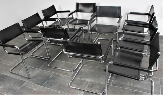 Image 1 of Set van 8 Matteo Grassi MG5 zwarte tuigleren buisframe stoelen