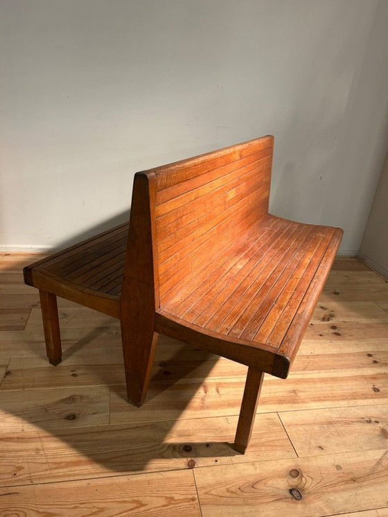 Image 1 of Banc de train industriel vintage 1950s