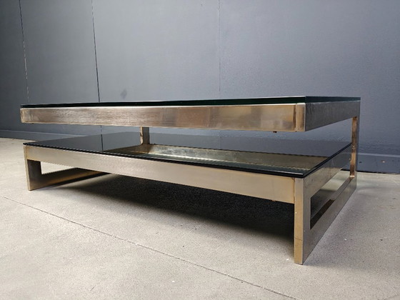 Image 1 of Table basse vintage à deux niveaux en belgochrome 23kt, 1970